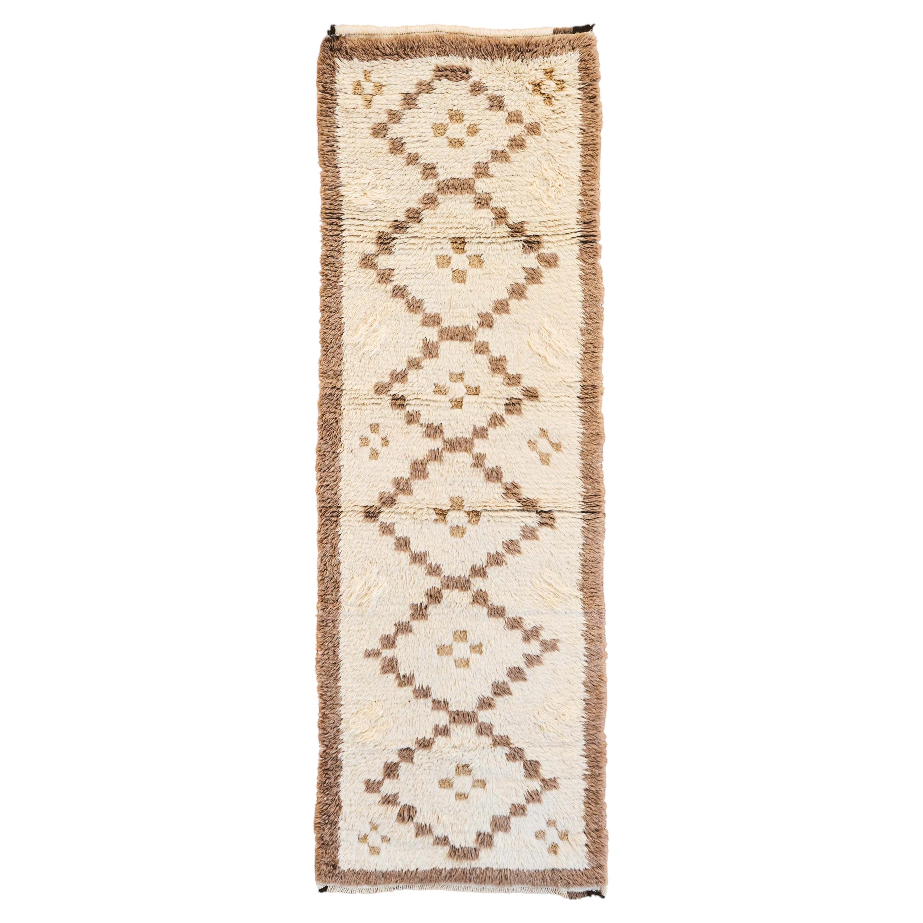 3D Effect 1930s Plush Turkish Tribal Runner in Warm-Hued Mohair, Camel, and Wool For Sale