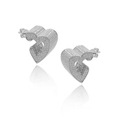 3D Heart Pave Earrings