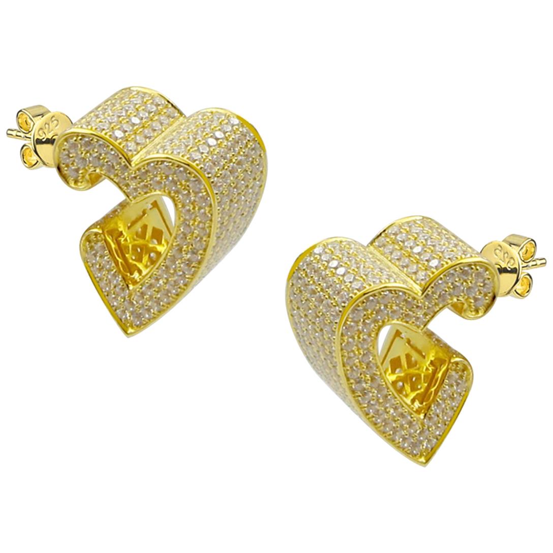 3D Heart Pave Earrings For Sale