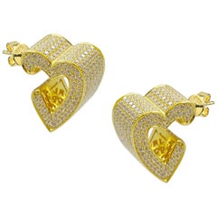 3D Heart Pave Earrings