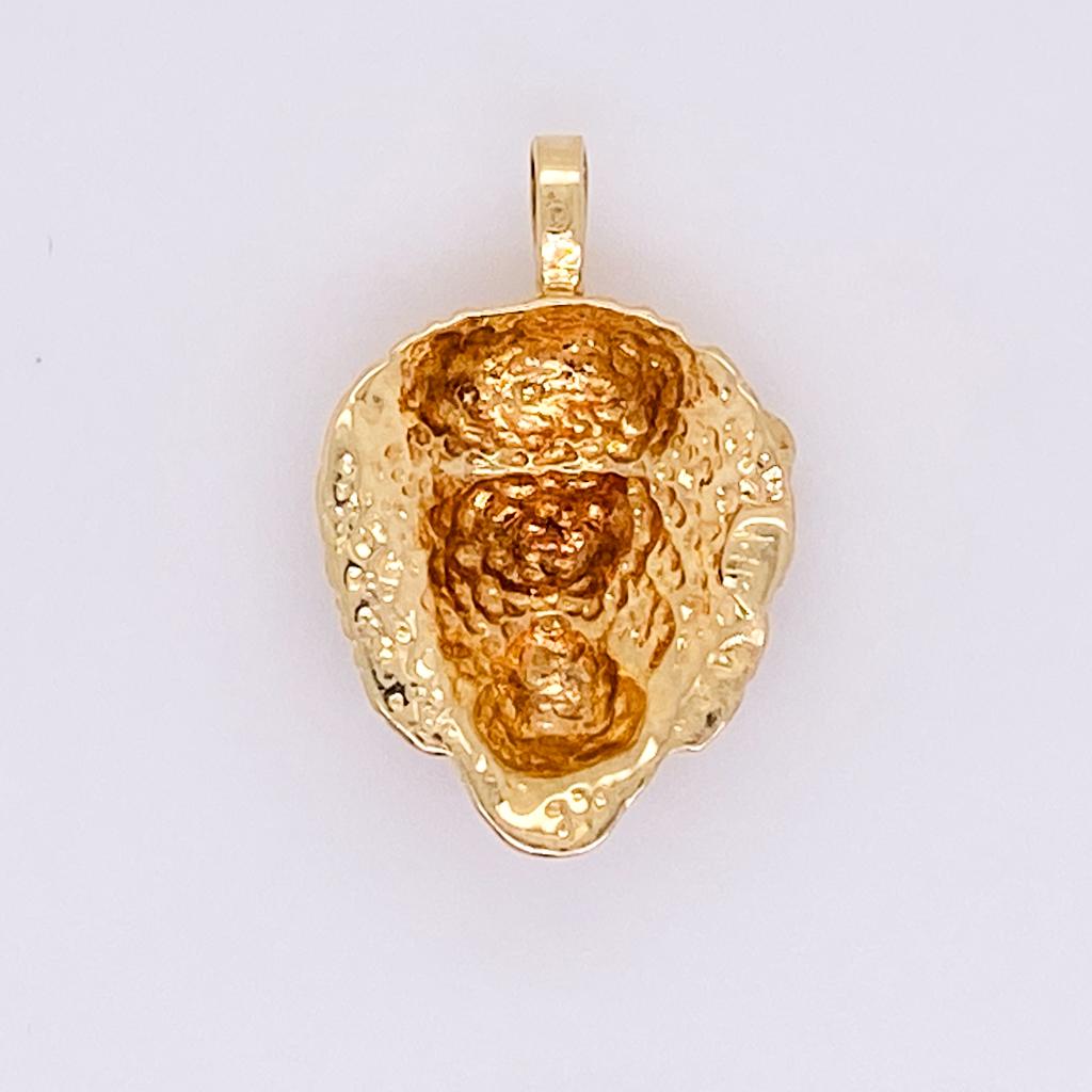 Round Cut 3D Lion Pendant with Ruby Eyes in 14 Karat Yellow Gold, Wild Animal Charm For Sale