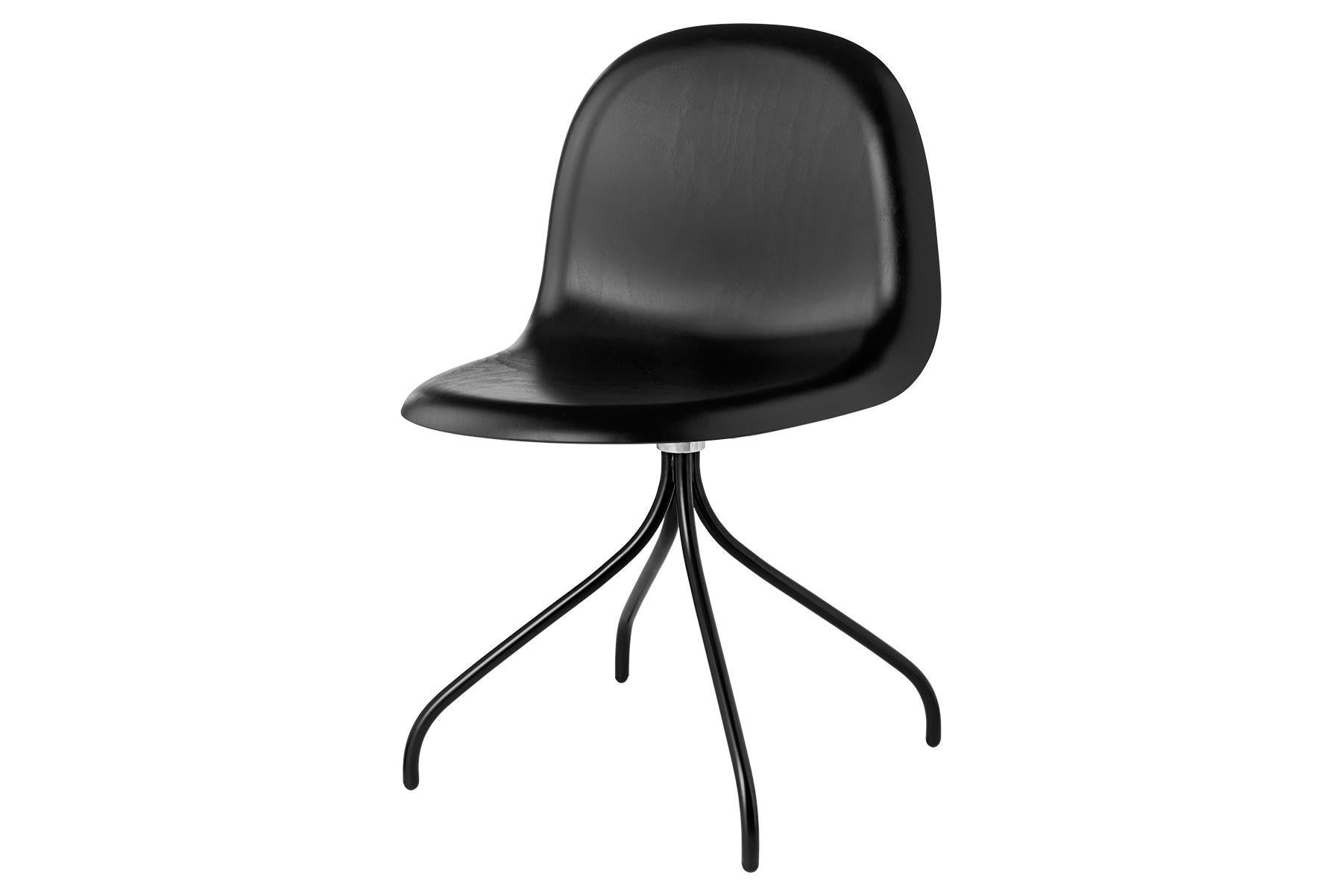 Mid-Century Modern 3D Meeting Chair, Front Upholstered, Black Swivel Base For Sale