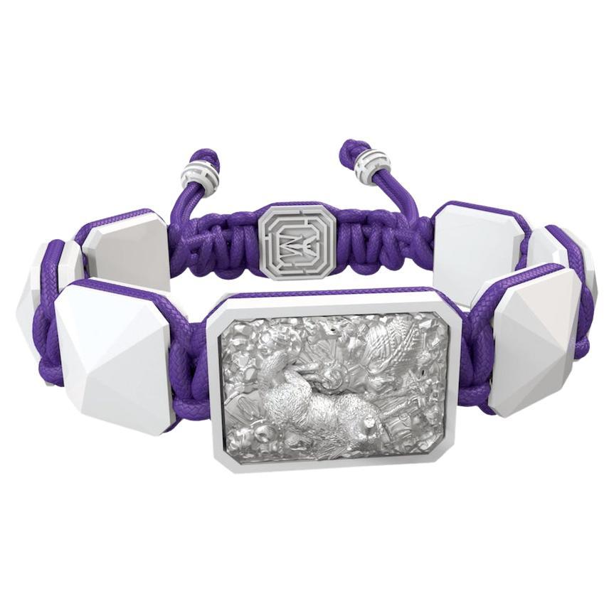 A wolf  selfmade 3D Microsculpture Bracelet in White  Ceramic platinum finish For Sale