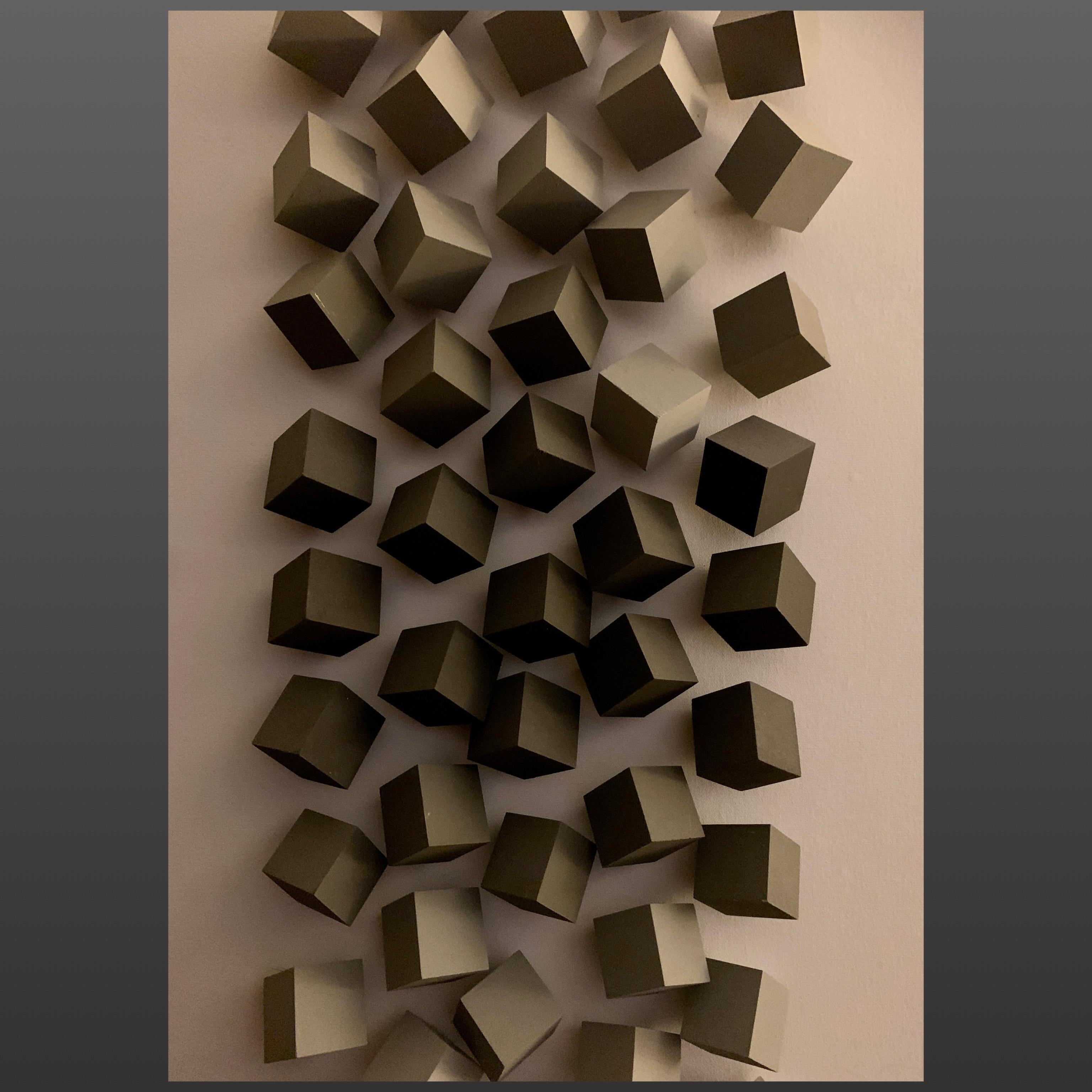 3D-Modern-Handbemalte Würfel, Dimensionale Kunst der brasilianischen Künstlerin Silva  (Handgefertigt) im Angebot
