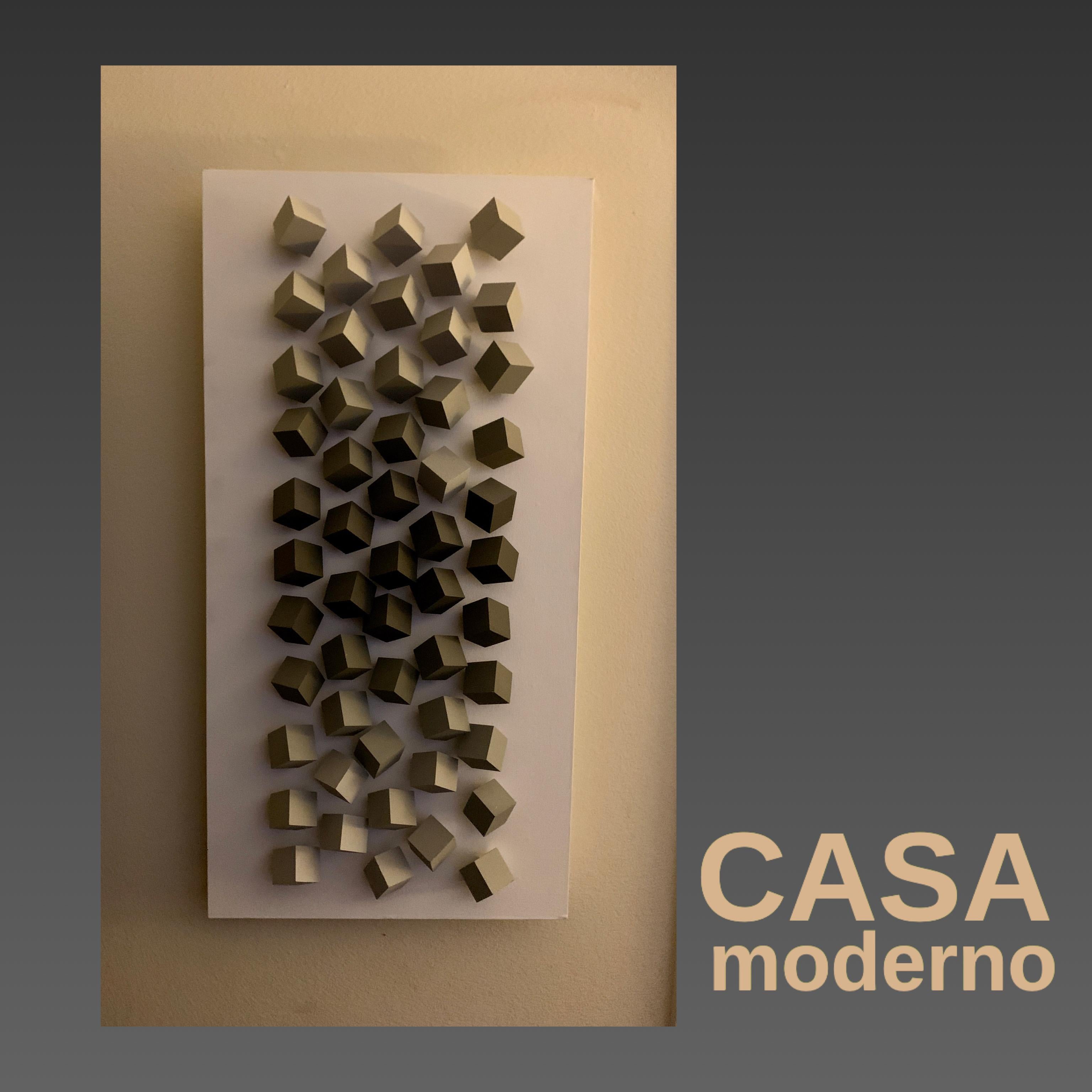 Wood 3D Modern Hand Painted Cubes Dimensional Art by Brazilian Artist Silva  For Sale