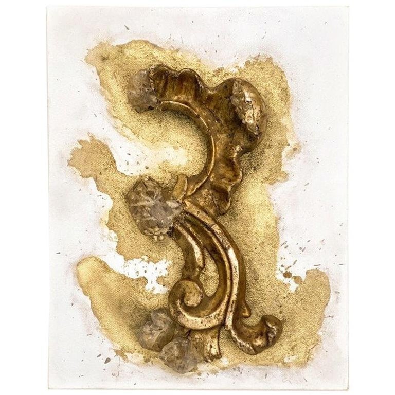 3D Powdered Canvas with an 18th Century Italian Fragment and Elestial Quartz For Sale