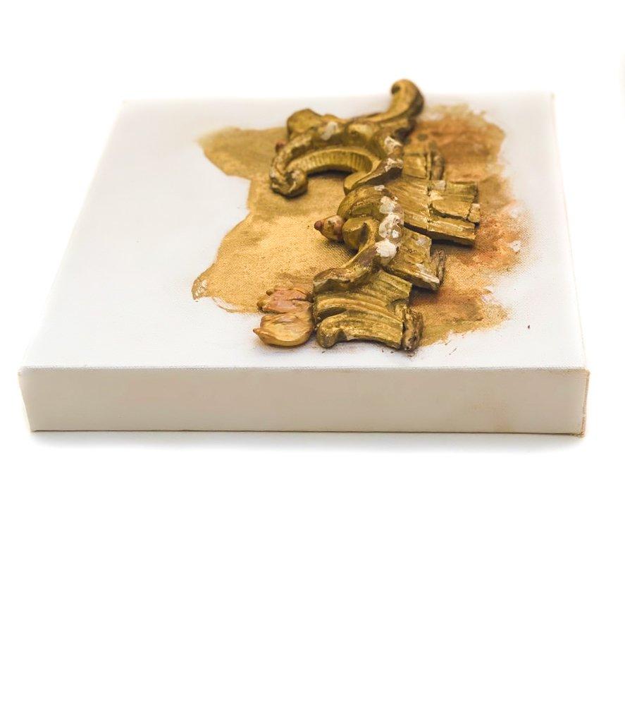 Hand-Carved 3D Powdered Canvas with an 18th Century Italian Fragment and Baroque Pearls