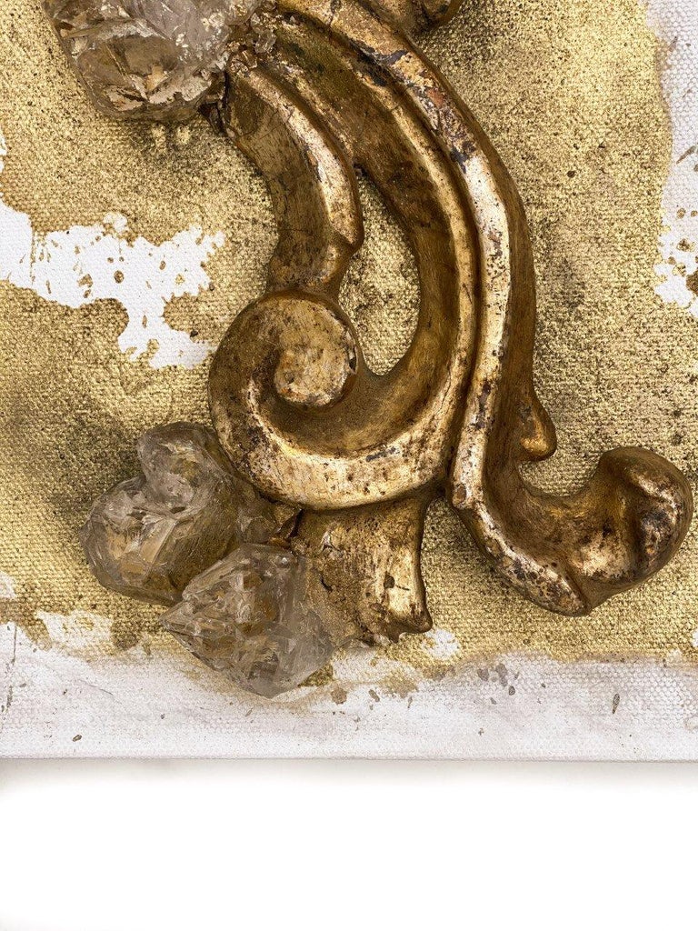 Rococo 3D Powdered Canvas with an 18th Century Italian Fragment and Elestial Quartz For Sale