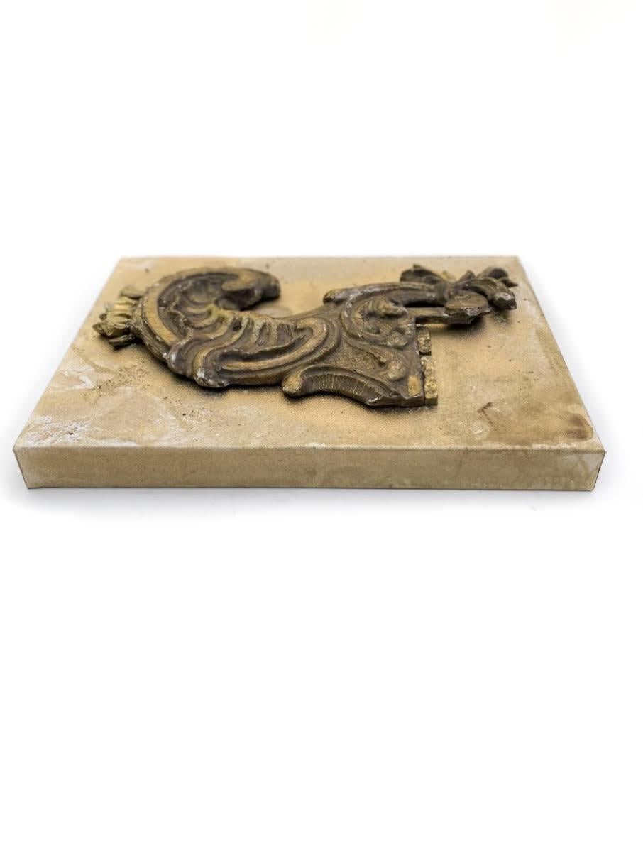 Hand-Carved 3D Powdered Canvas with an 18th Century Italian Fragment & Gold-Plated Crystals For Sale