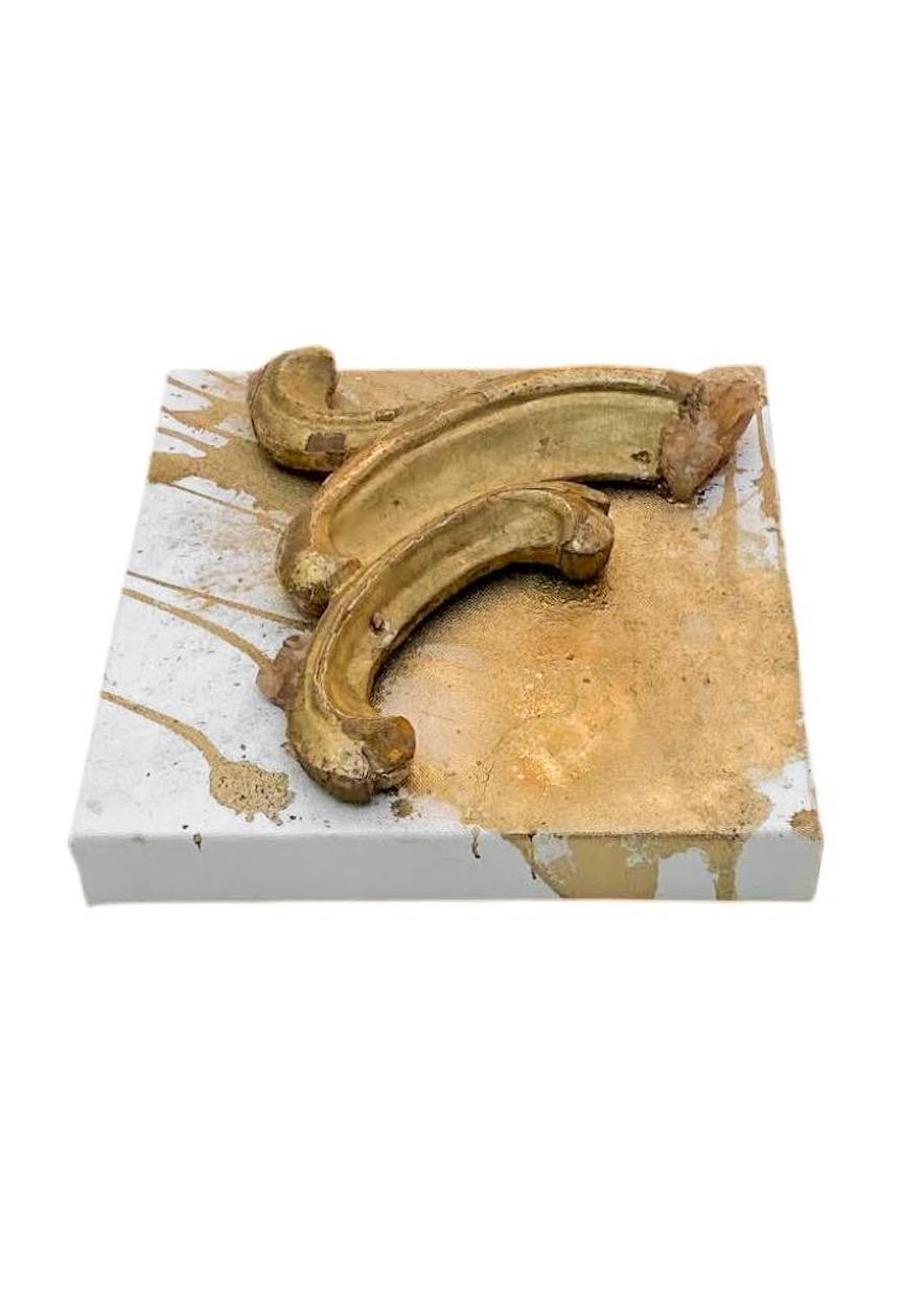 Hand-Carved 3D Powdered Canvas with an 18th Century Italian Fragment and Tangerine Quartz For Sale