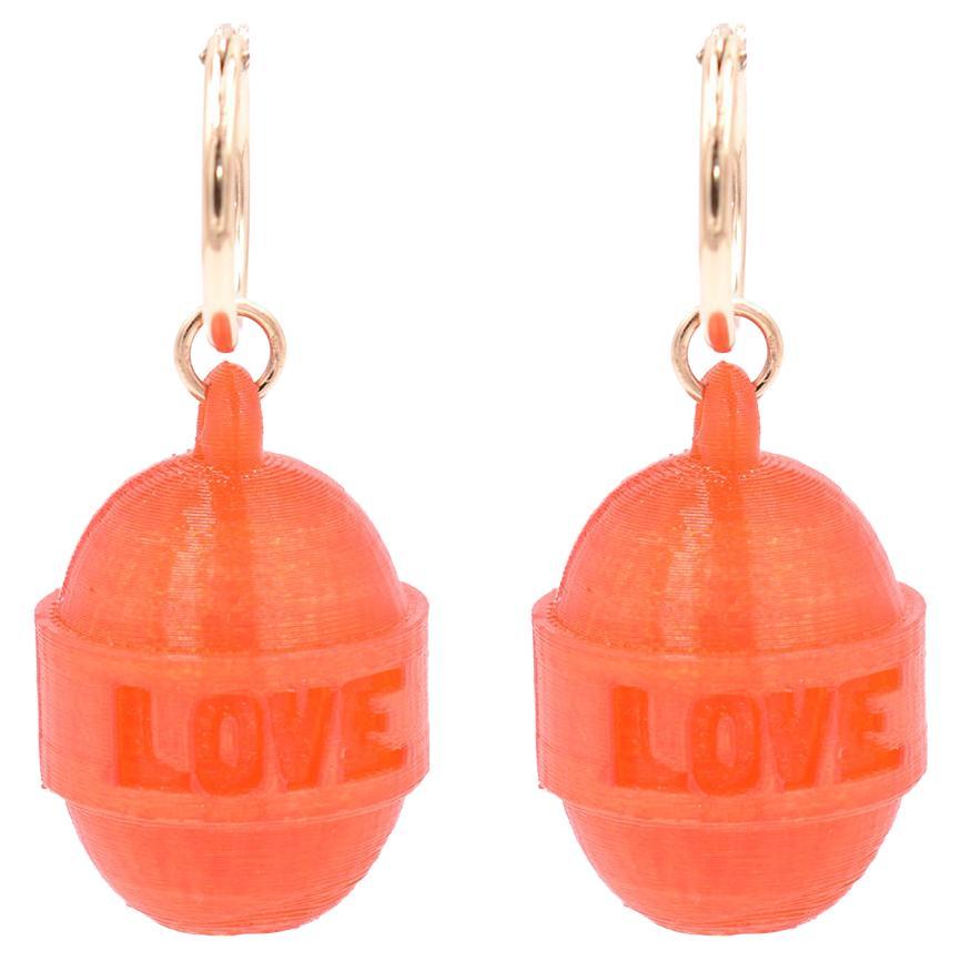 3D Printed Cherry Super Sucka 4 Love Blow Pop Earrings by Dominique Renee For Sale