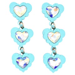 3d Printed Crystal Heart Fantasy Love Earrings - Blue