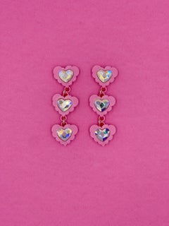 3d Printed Crystal Heart Fantasy Love Earrings, Pink