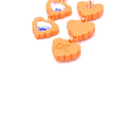 3d Printed Crystal Heart Fantasy Love Earrings, Tangerine