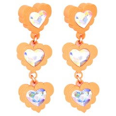 3d Printed Crystal Heart Fantasy Love Earrings, Tangerine