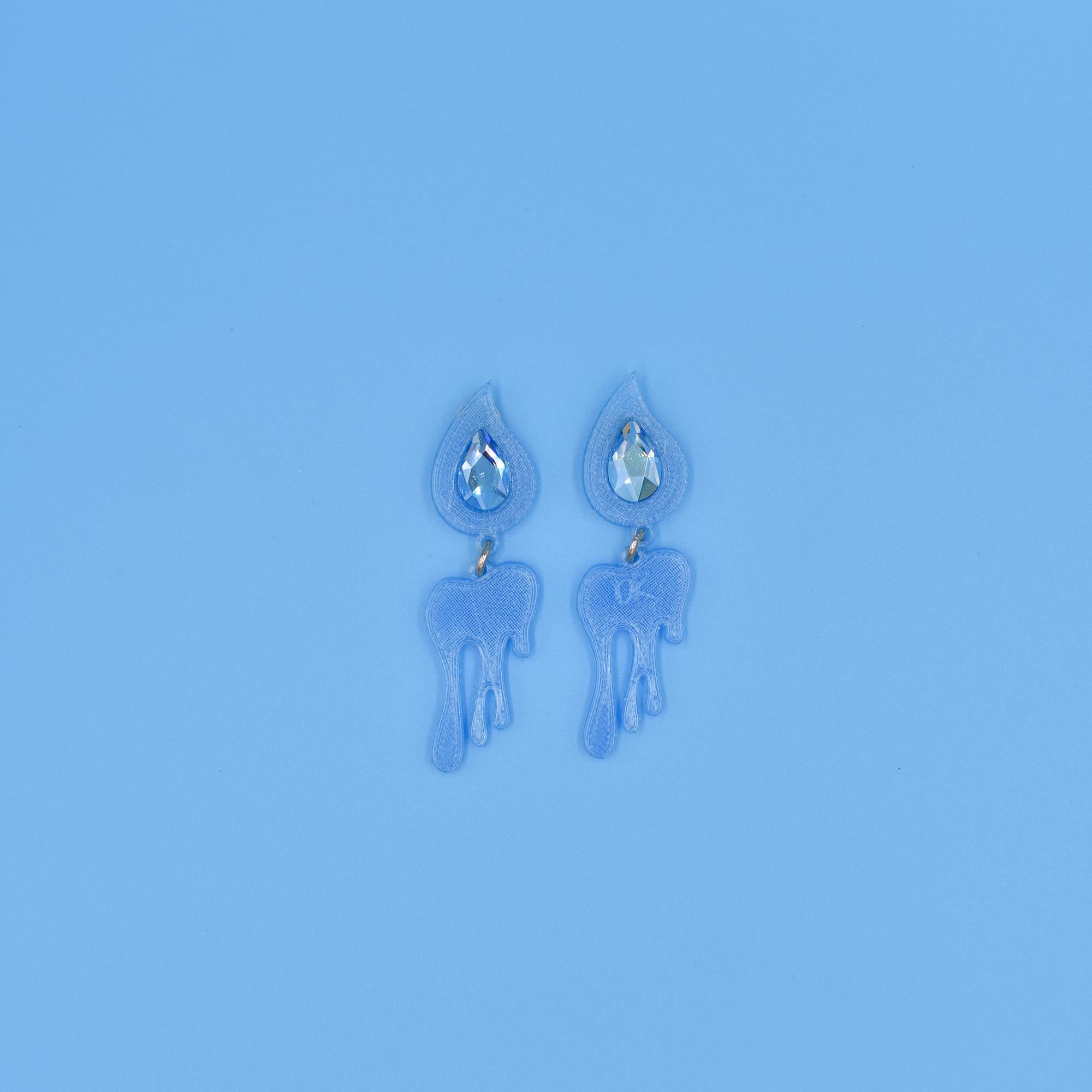 Artisan 3d Printed Dripping ICE Earrings with Swarovski Crystals For Sale