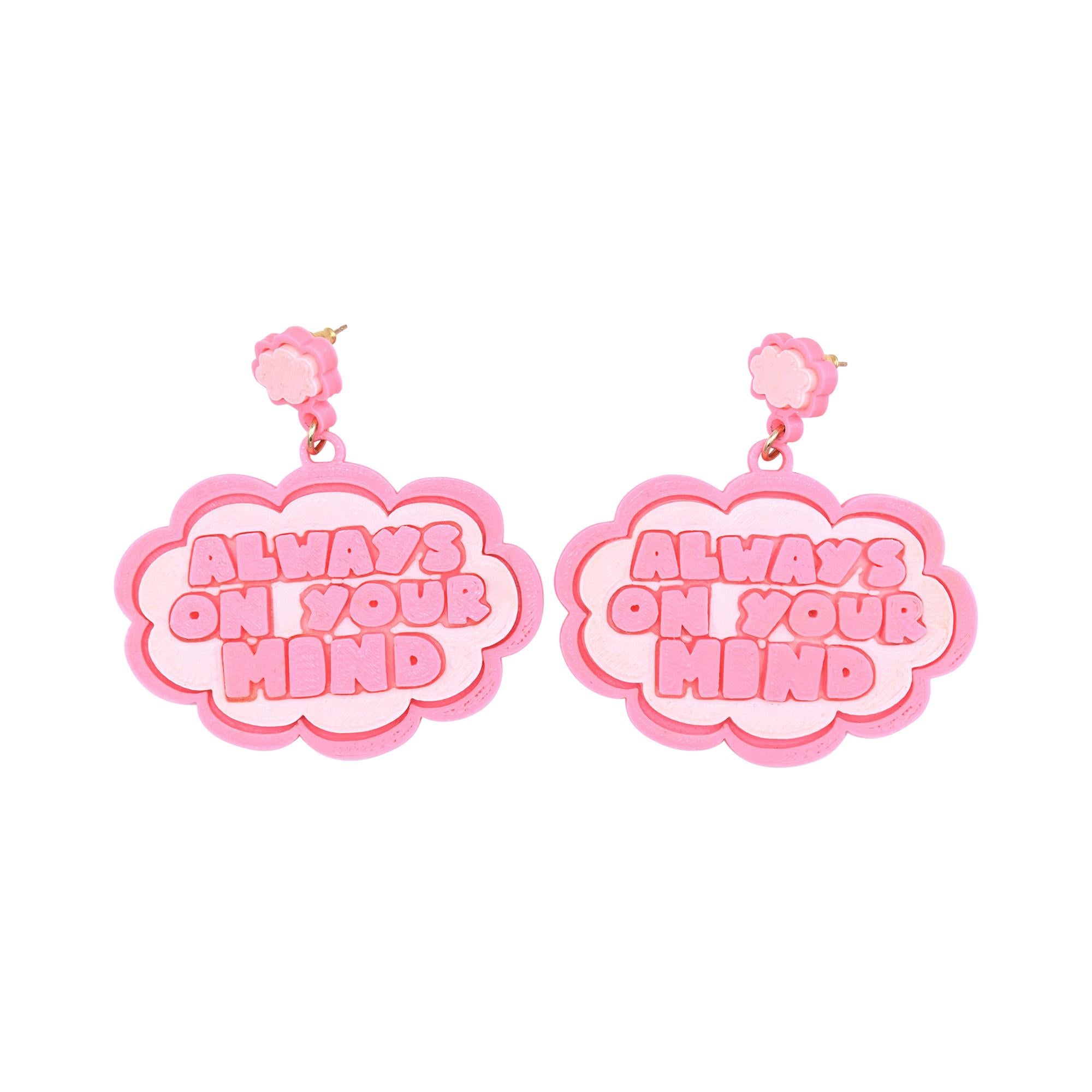 3d Printed I KNOW Speech Bubble Earrings Pink For Sale