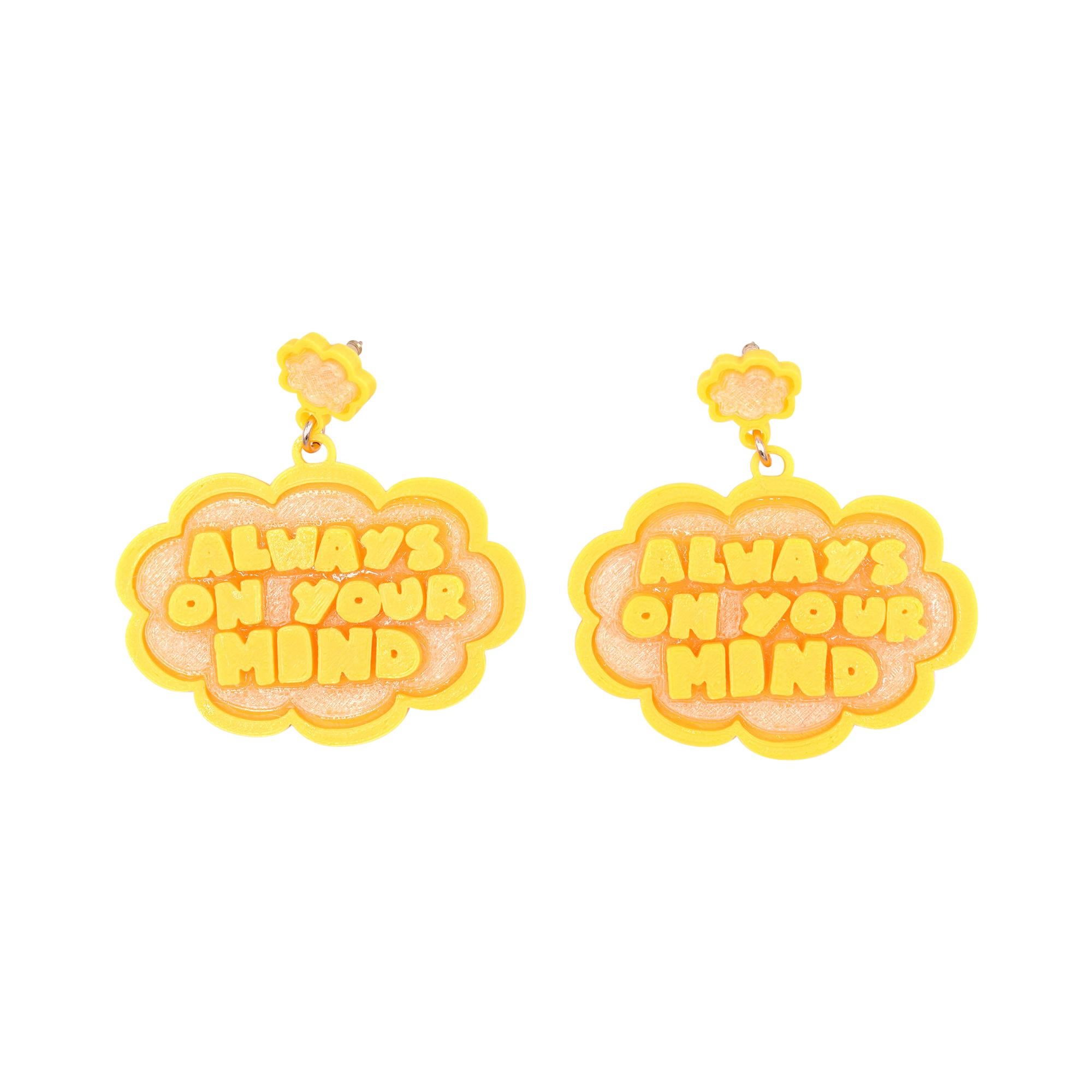 3d Printed I Know Speech Bubble Earrings Yellow For Sale