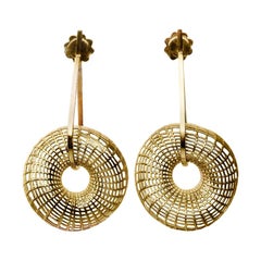 14 Karat Unique Large Twisted Torus Dangle Gold Contemporary Earrings.