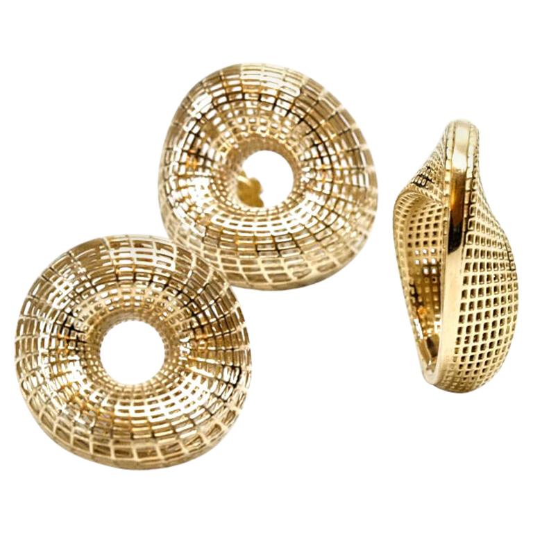 14 Karat Yellow Gold Large Twisted Torus Stud Earrings 