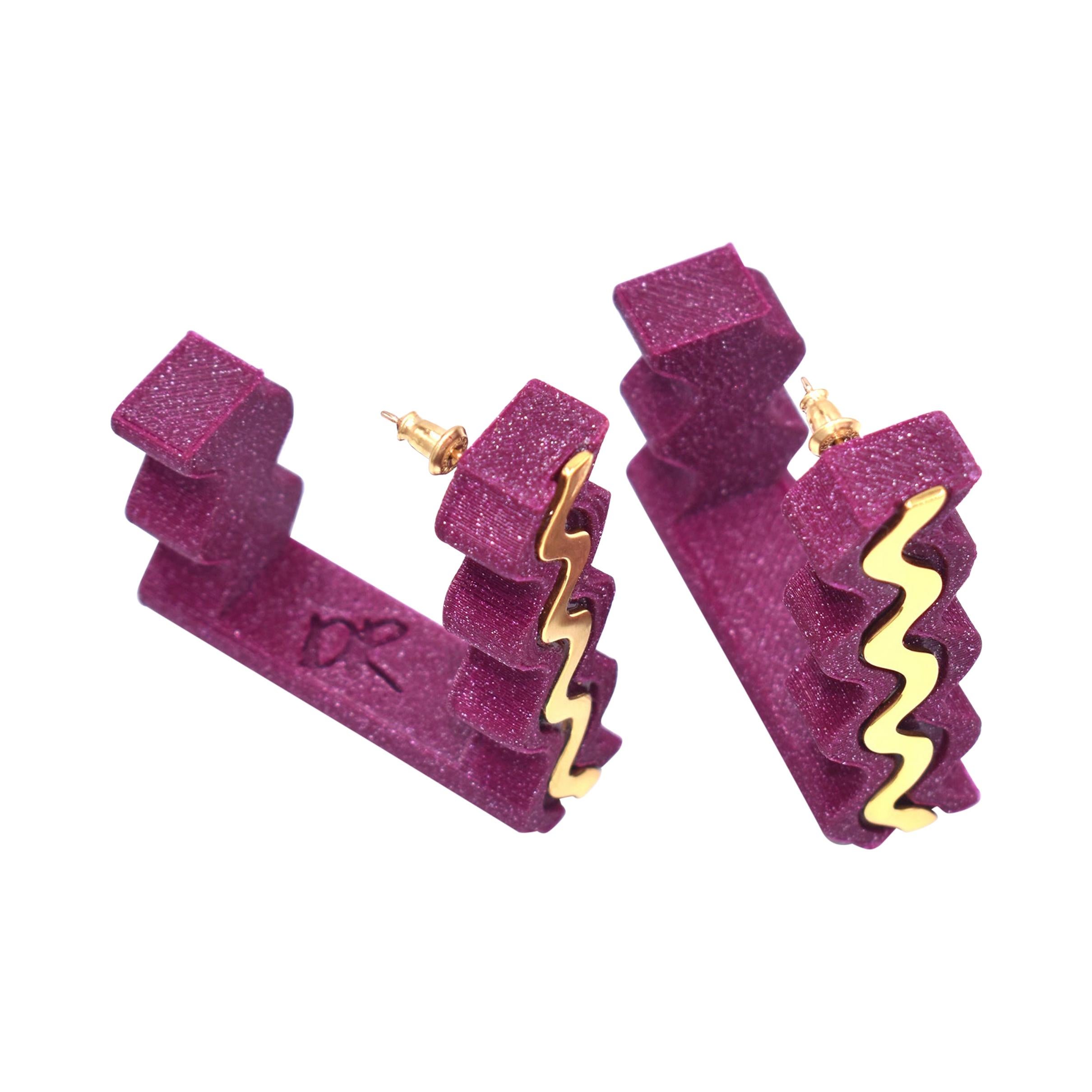 Solid silver hoop earrings medium flow square to triangle for sale at