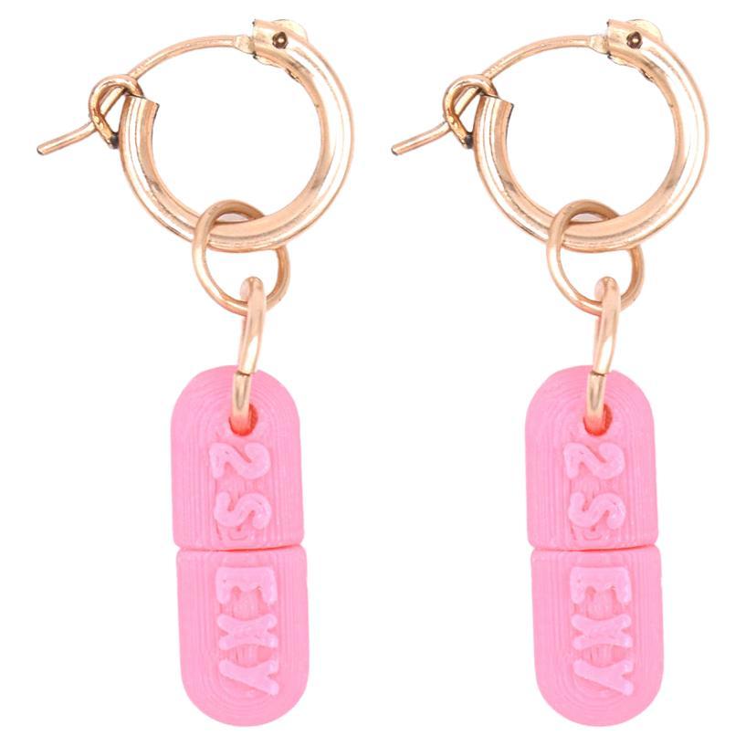 3d Printed Painkiller Pill Earrings Hot Pink For Sale at 1stDibs