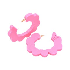 3d Printed Pretend Cloud Hoop Earrings Hot Pink