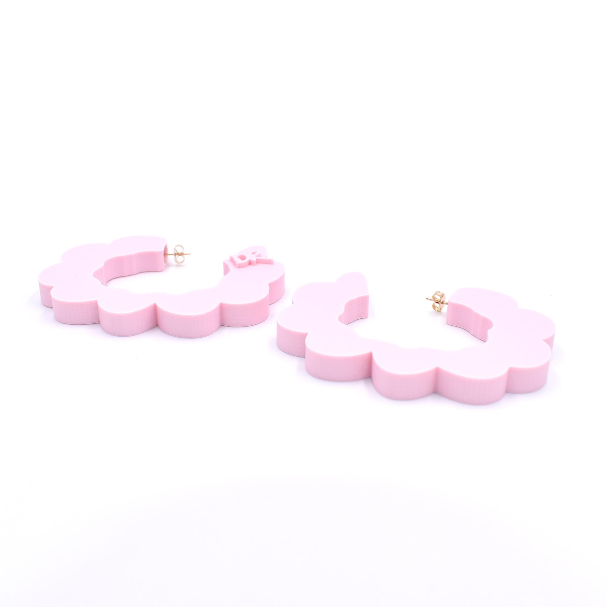 Modern 3d Printed Pretend Cloud Shaped Hoop Earrings, Matte Blush For Sale