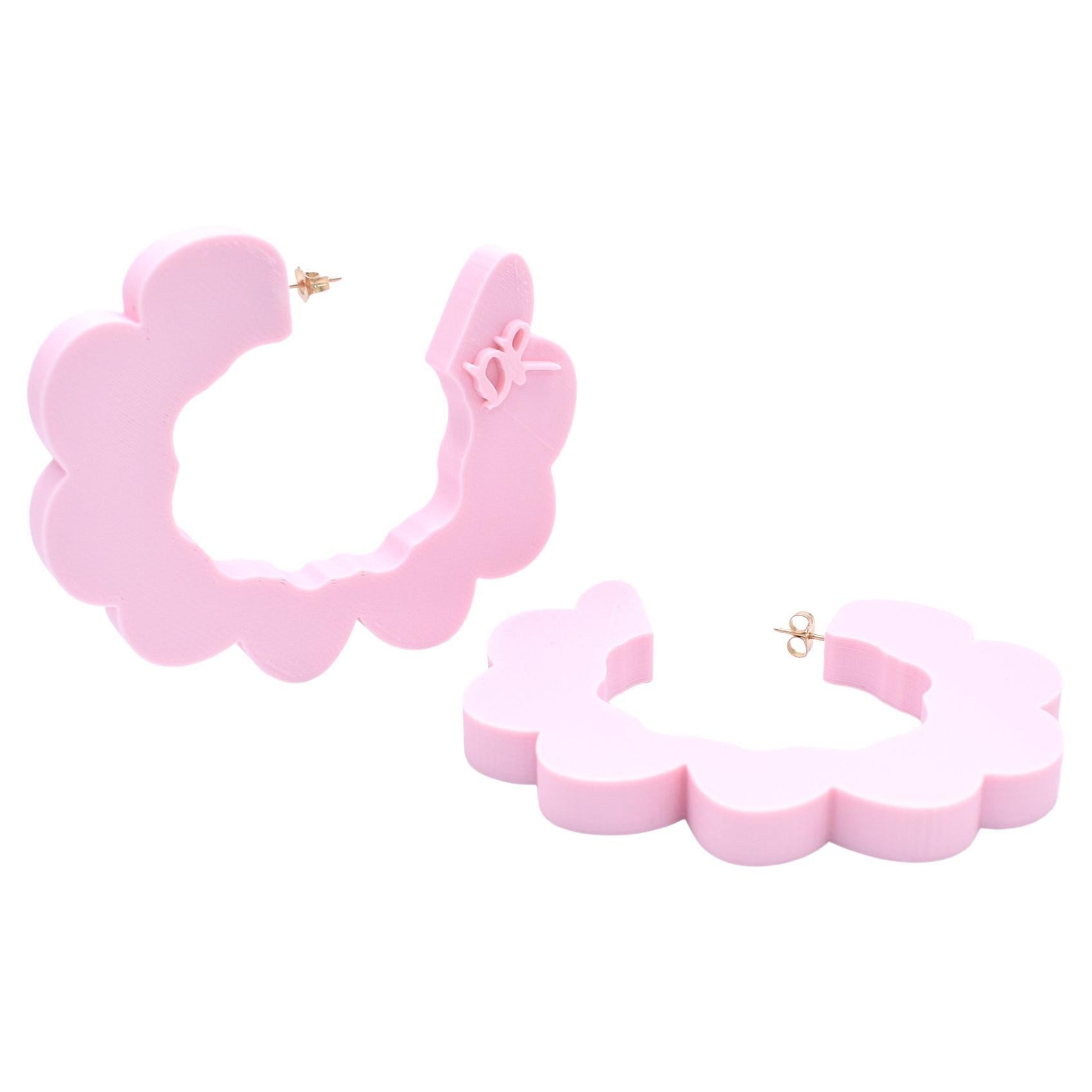 3d Printed Pretend Cloud Shaped Hoop Earrings, Matte Blush For Sale