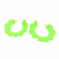 3d Printed Pretend Cloud Shaped Hoop Earrings, Matte Neon Green