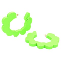 3d Printed Pretend Cloud Shaped Hoop Earrings, Matte Neon Green