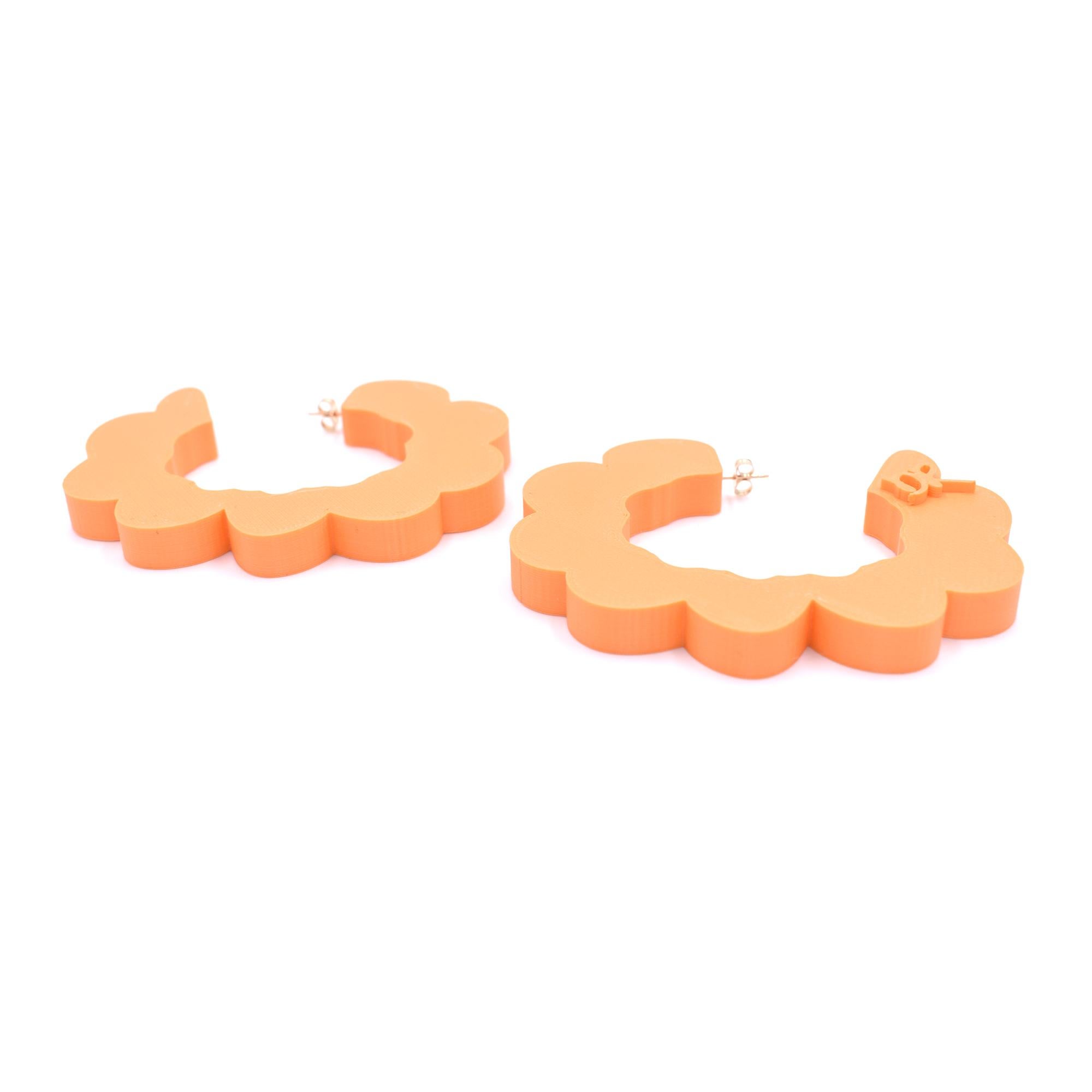 3d Printed Pretend Cloud Shaped Hoop Earrings, Matte Orange In New Condition For Sale In Inglewood, CA