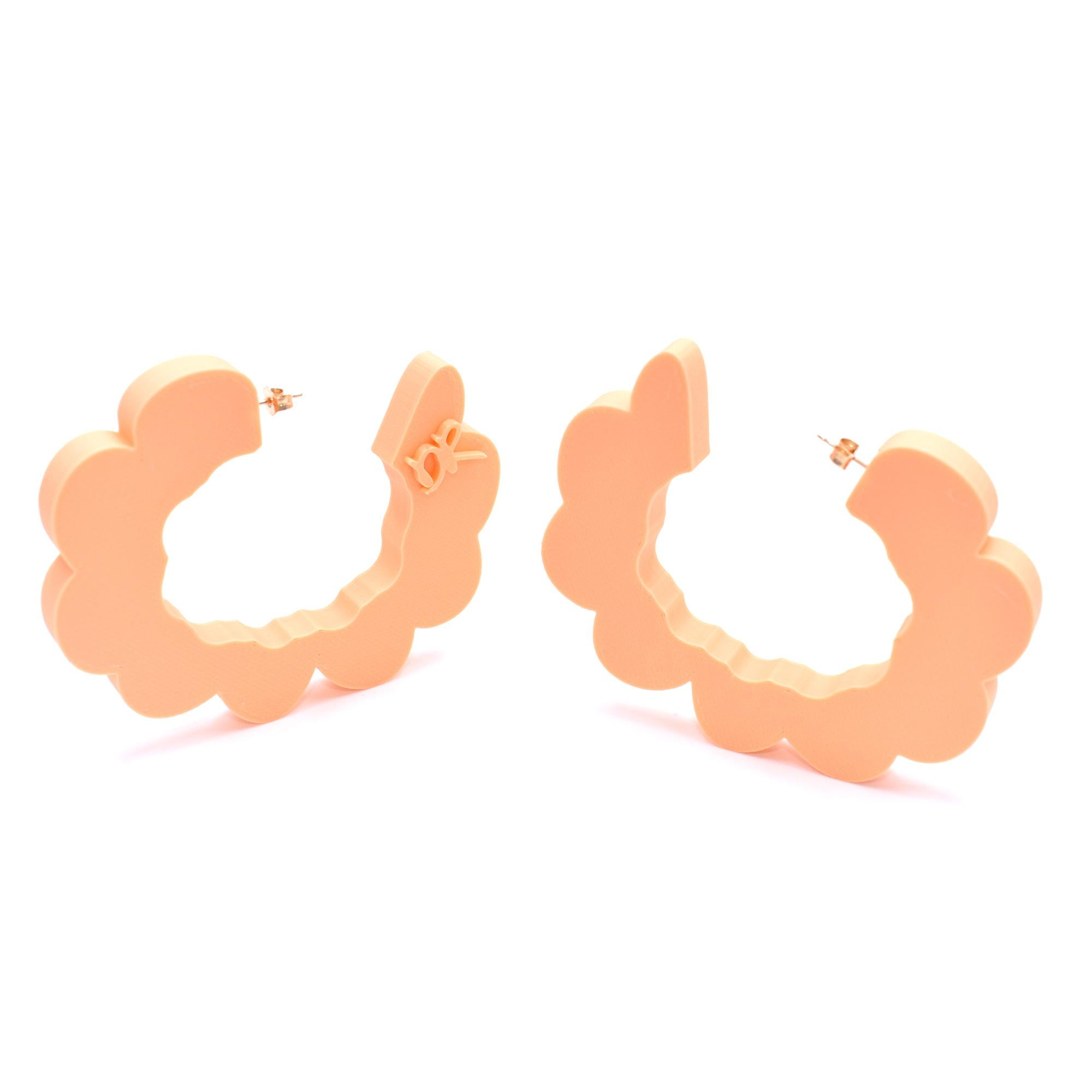 Modern 3d Printed Pretend Cloud Shaped Hoop Earrings, Matte Peach For Sale
