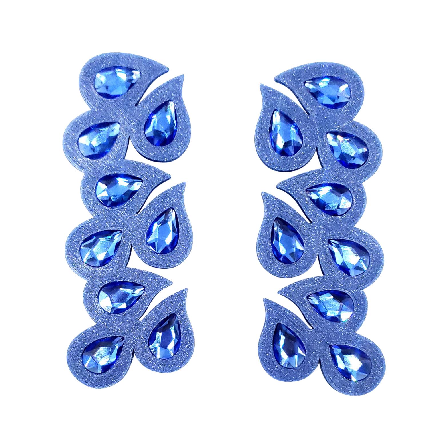 3d Printed Swarovski Crystal Juicy Earrings Cobalt Blue