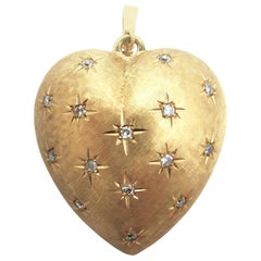 3D Puffed Heart Single Cut Diamond Pendant Enhancer 14k Rosy Yellow Gold Vintage