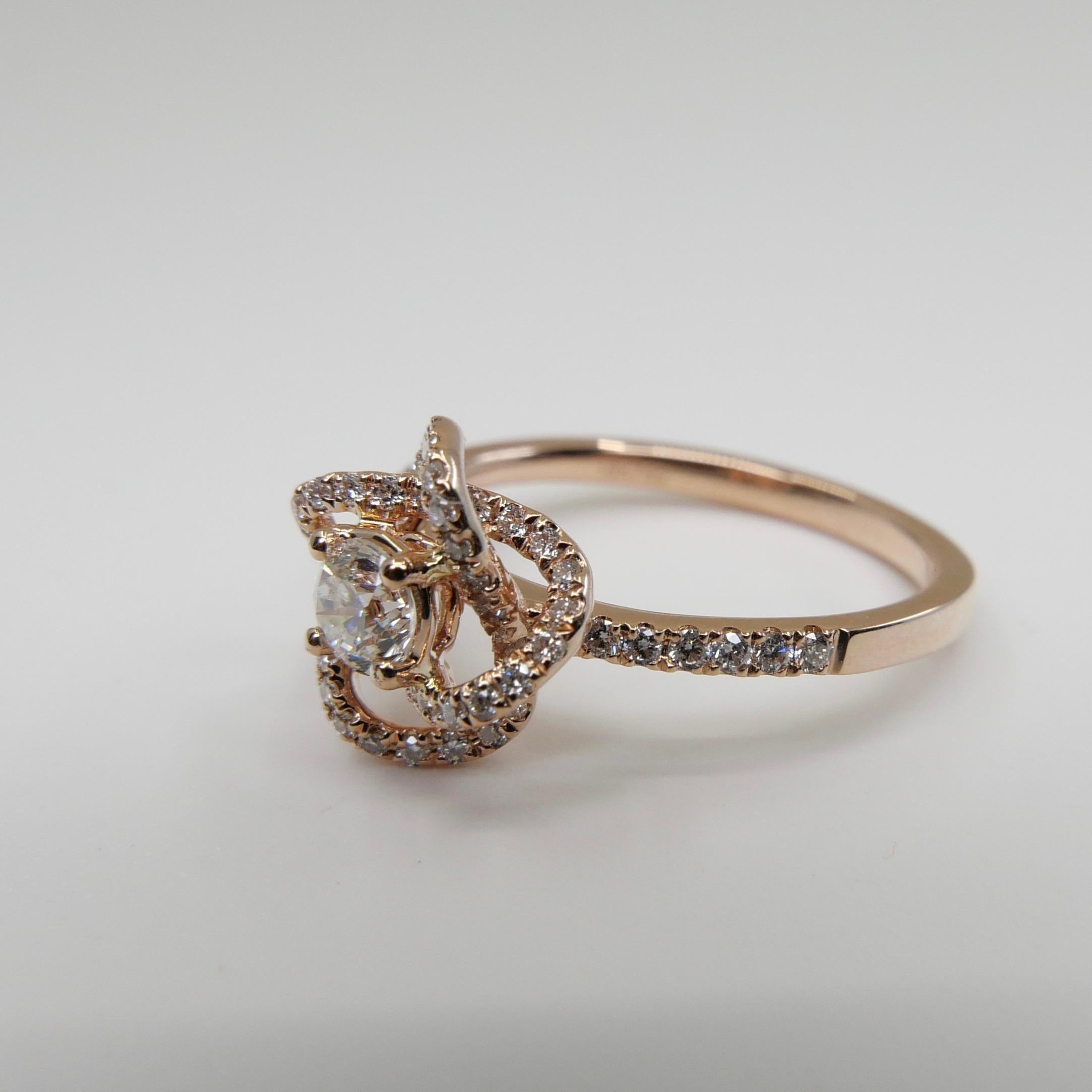 3D Rose Flower Diamond Ring, 18K Rose Gold, Dainty, Excellent Depth of Field For Sale 9
