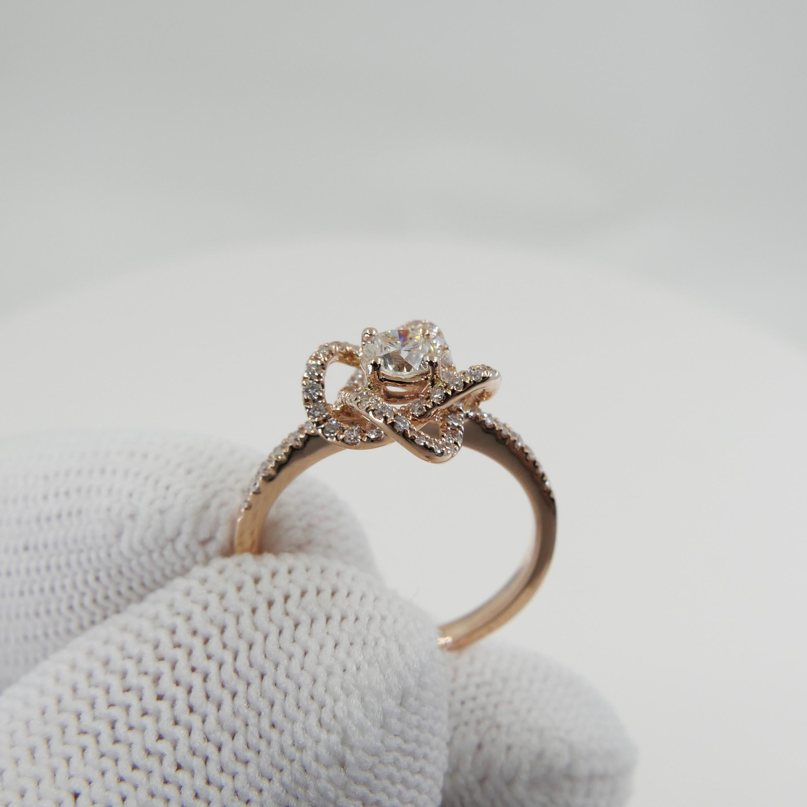 3D Rose Flower Diamond Ring, 18K Rose Gold, Dainty, Excellent Depth of Field For Sale 11