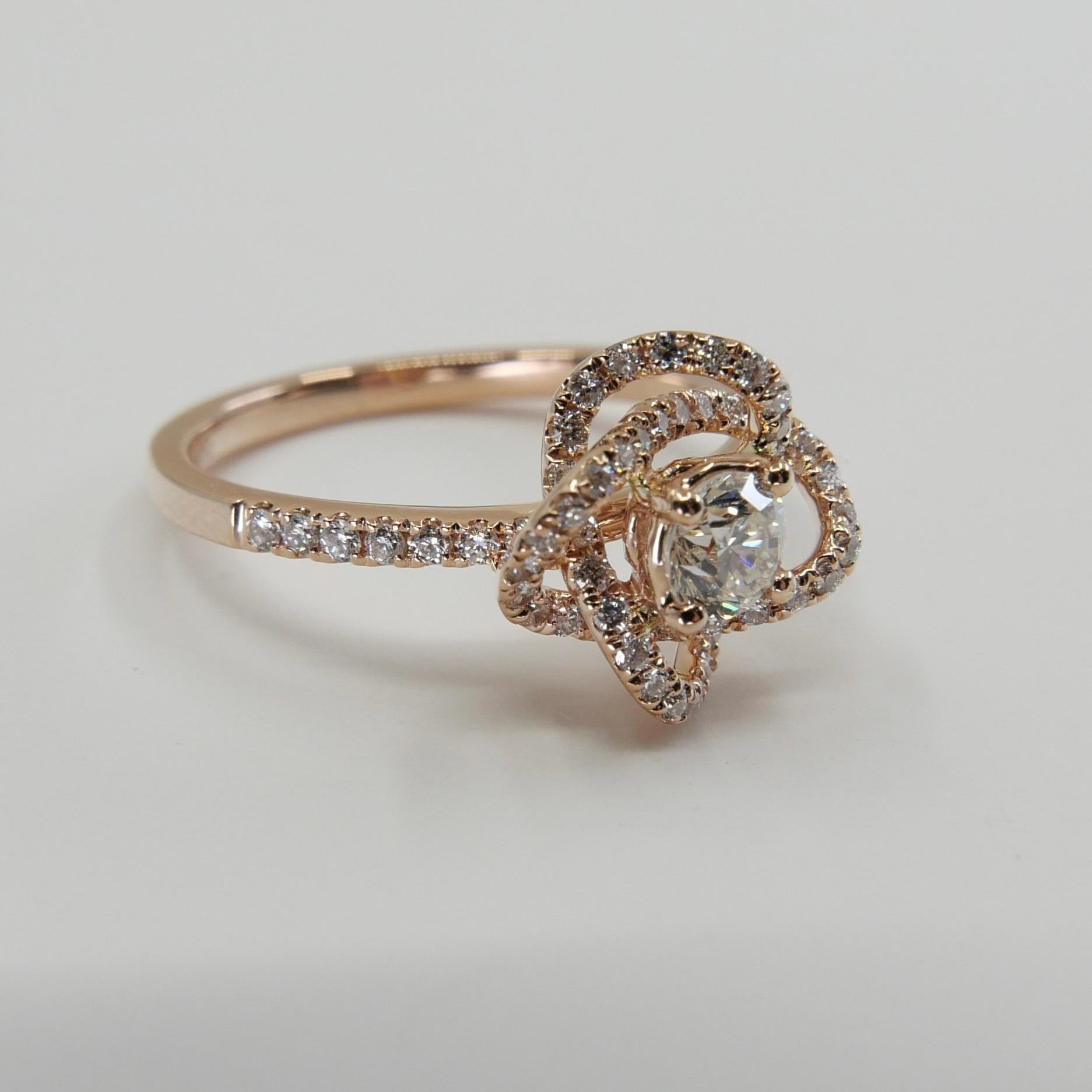 3D Rose Flower Diamond Ring, 18K Rose Gold, Dainty, Excellent Depth of Field For Sale 12