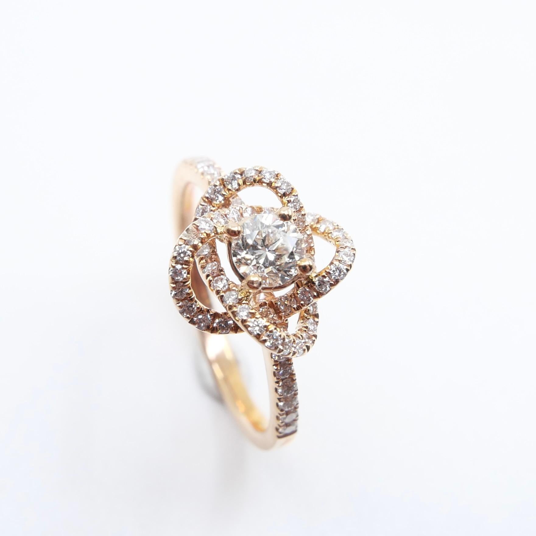 3D Rose Flower Diamond Ring, 18K Rose Gold, Dainty, Excellent Depth of Field For Sale 10