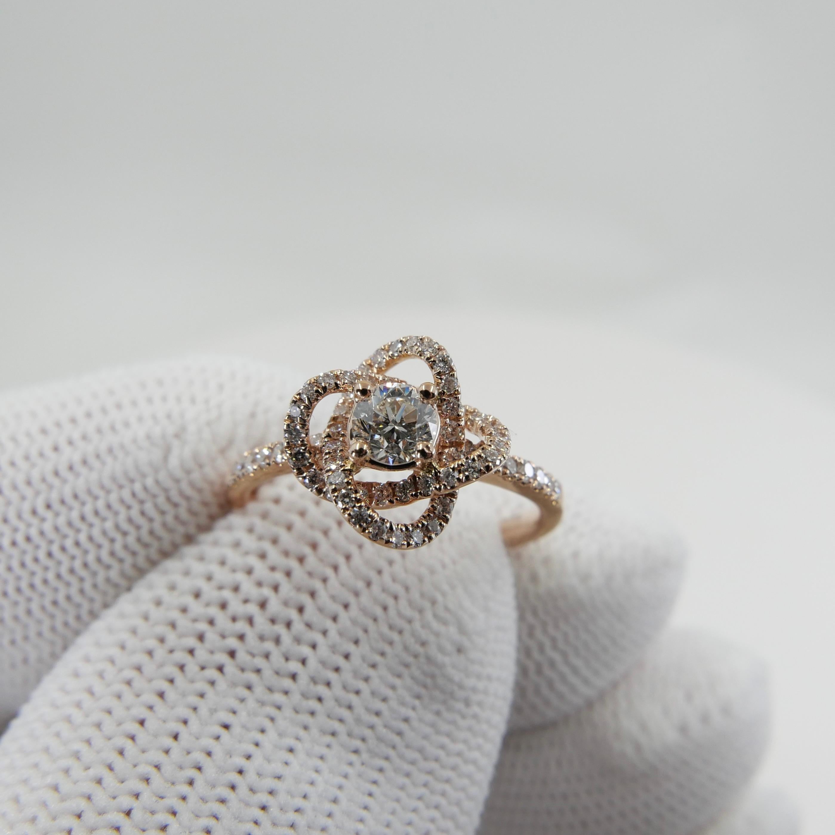 3D Rose Flower Diamond Ring, 18K Rose Gold, Dainty, Excellent Depth of Field In New Condition For Sale In Hong Kong, HK
