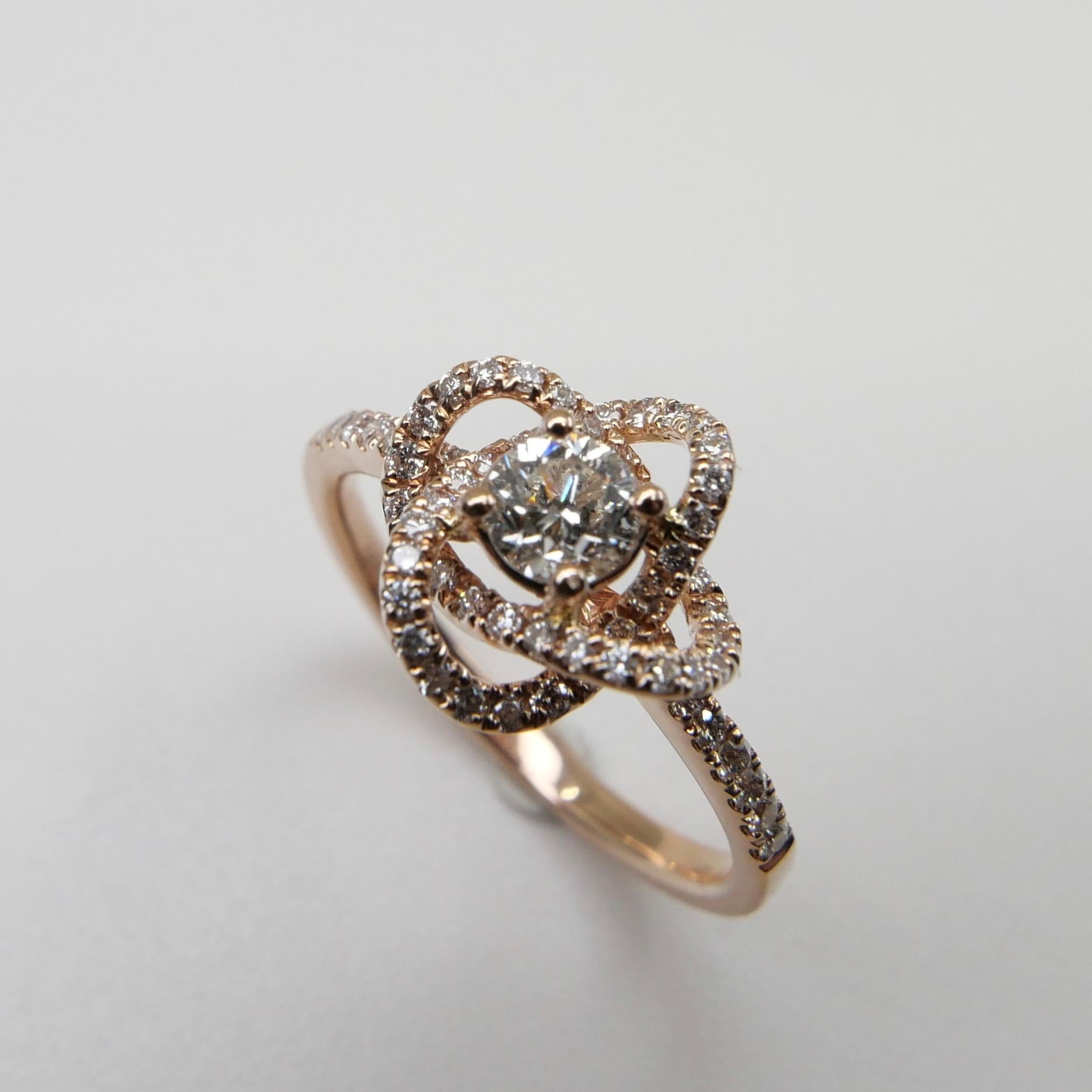 3D Rose Flower Diamond Ring, 18K Rose Gold, Dainty, Excellent Depth of Field For Sale 4