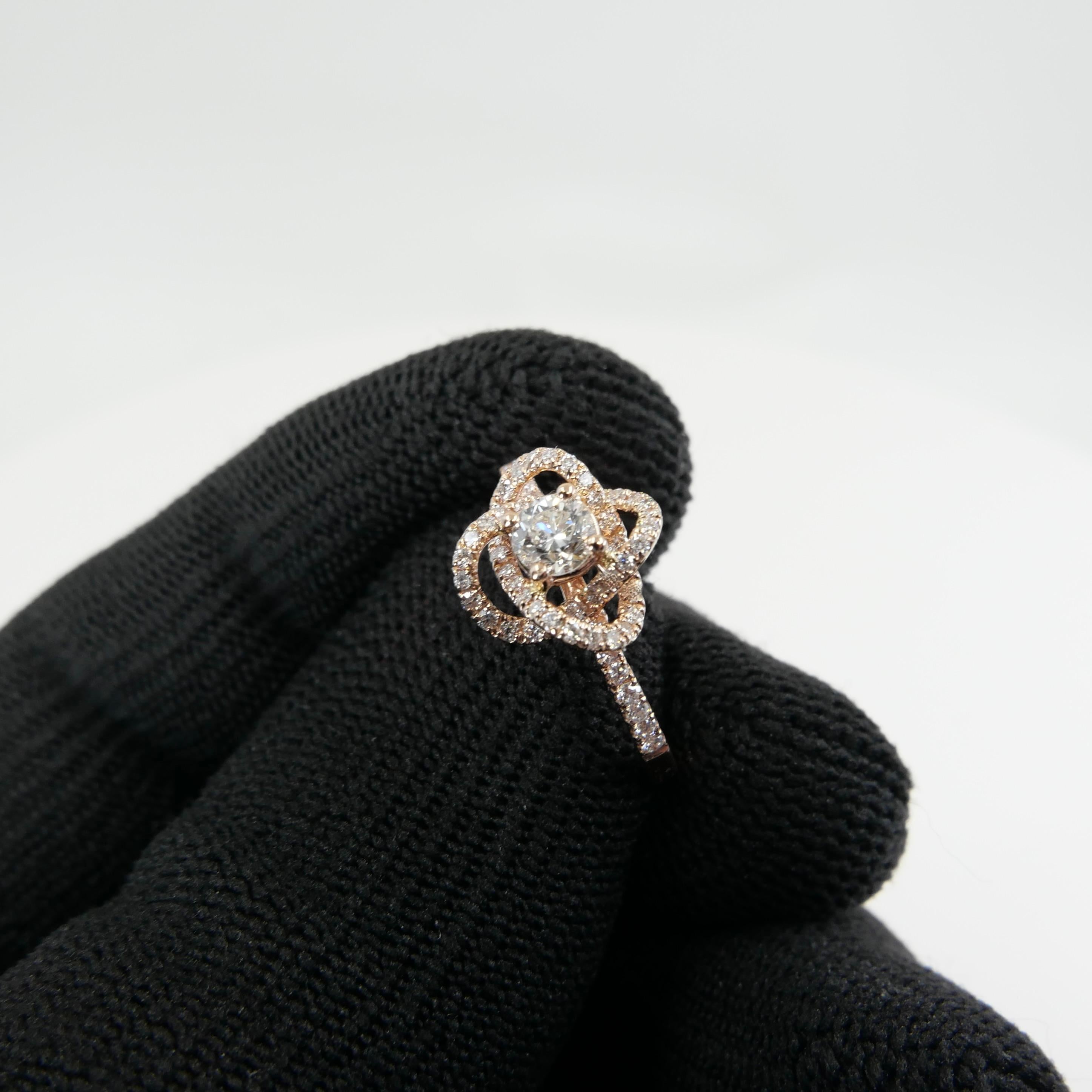 3D Rose Flower Diamond Ring, 18K Rose Gold, Dainty, Excellent Depth of Field For Sale 5