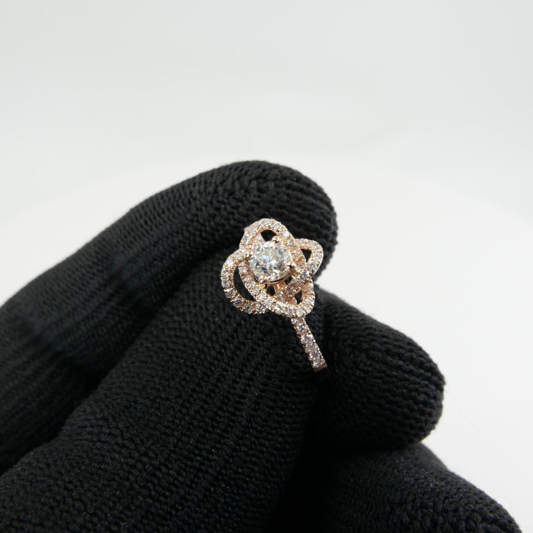 3D Rose Flower Diamond Ring, 18K Rose Gold, Dainty, Excellent Depth of ...