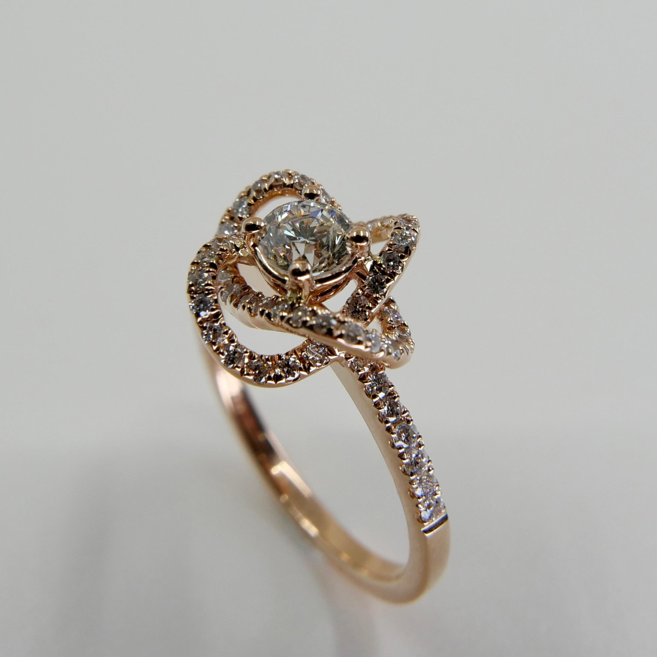 3D Rose Flower Diamond Ring, 18K Rose Gold, Dainty, Excellent Depth of Field For Sale 7