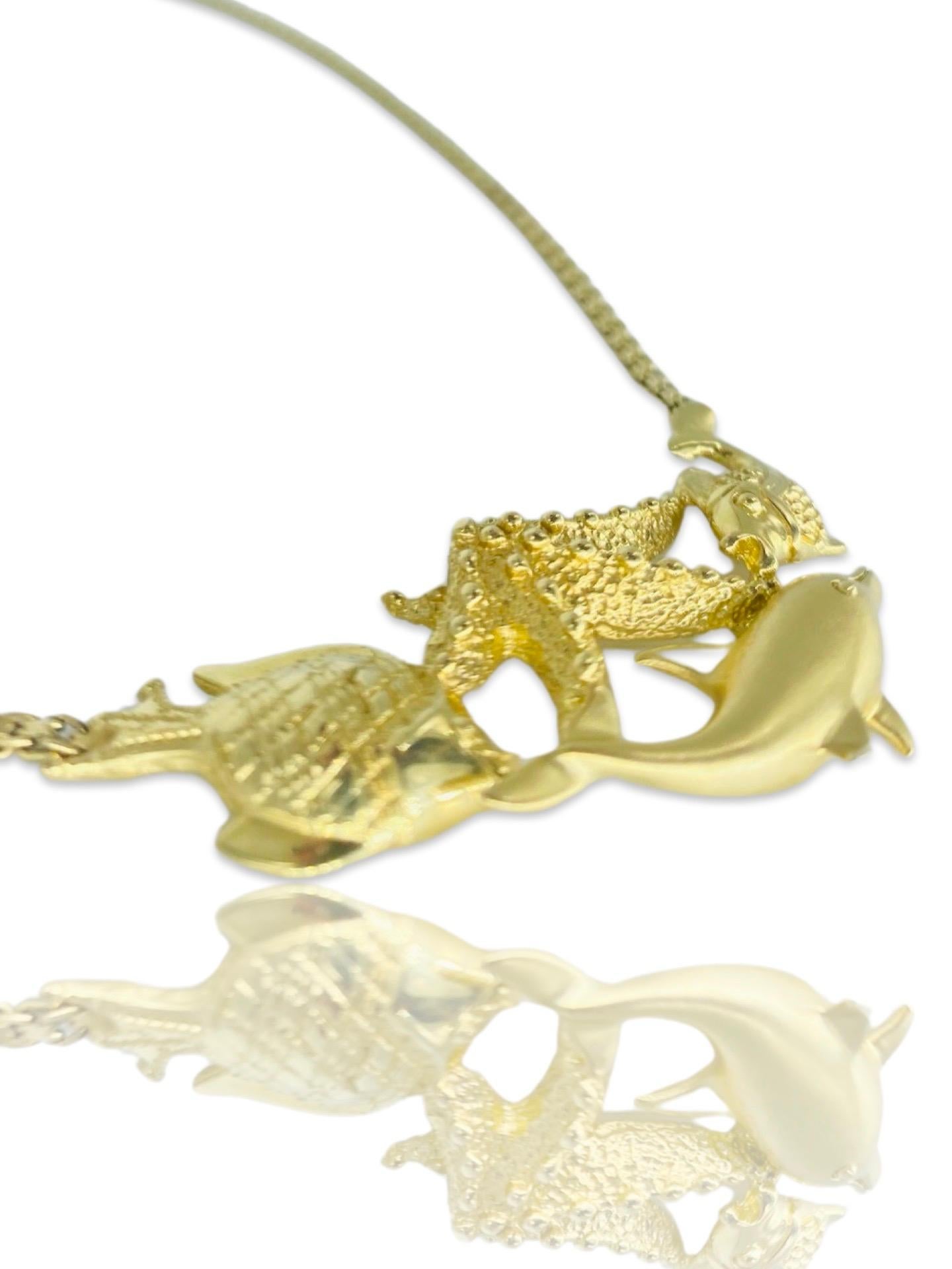 3D Sea Creatures Halskette mit Delphin-Stern- und Fisch-Anhänger 14k Gold im Zustand „Hervorragend“ im Angebot in Miami, FL