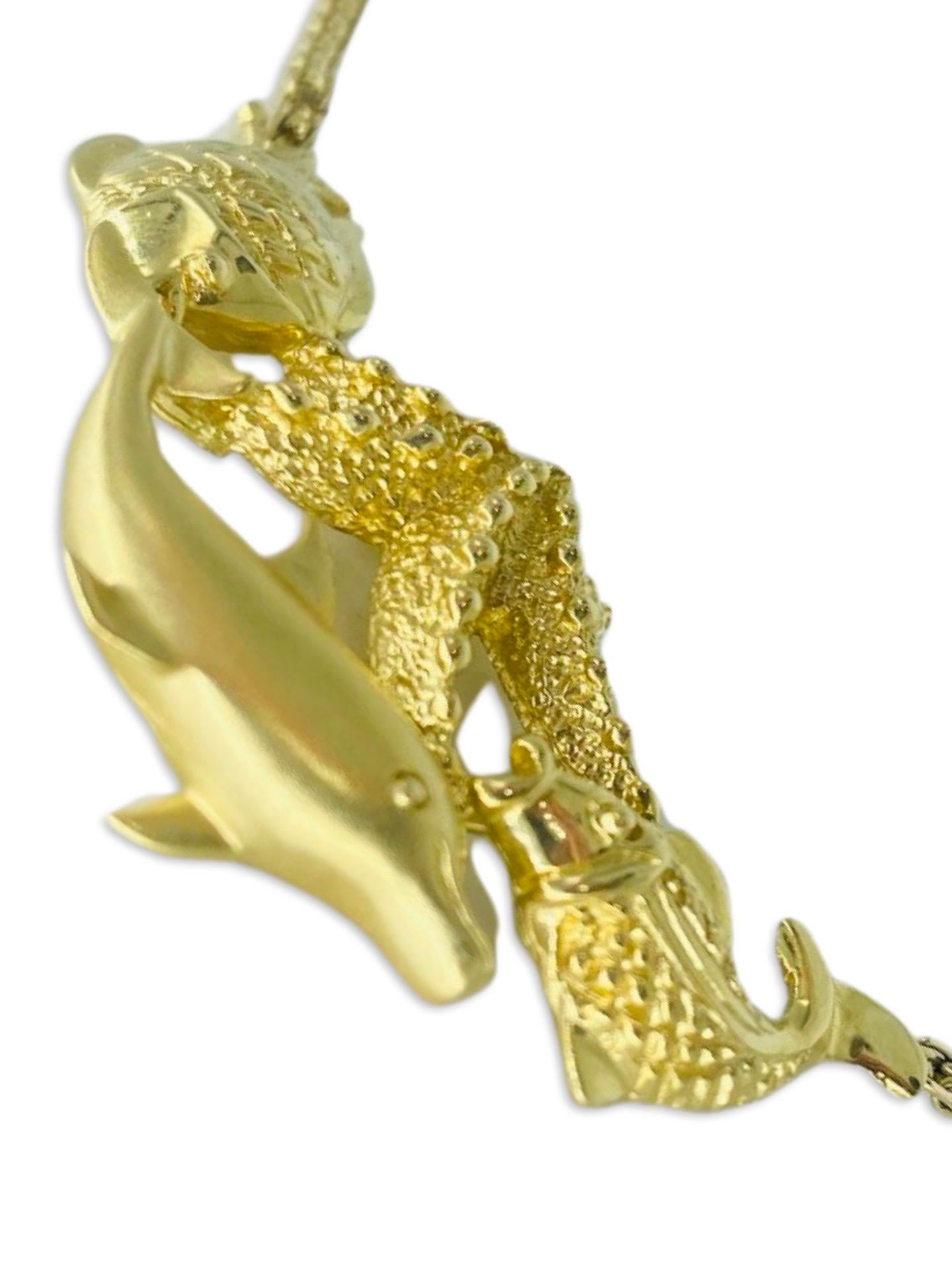 3D Sea Creatures Halskette mit Delphin-Stern- und Fisch-Anhänger 14k Gold Damen im Angebot