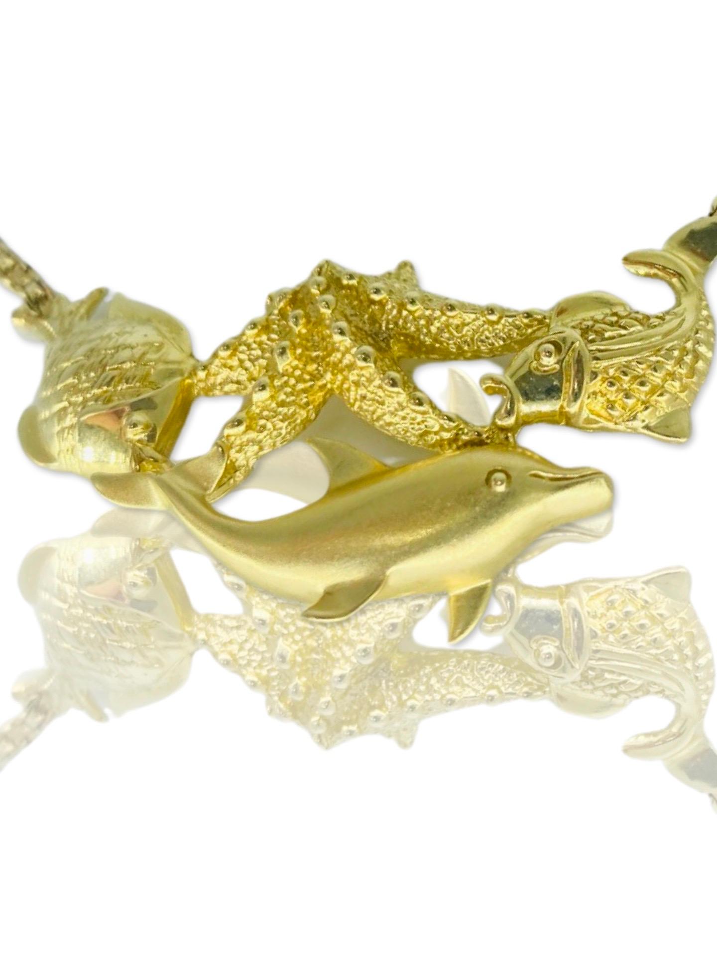 3D Sea Creatures Halskette mit Delphin-Stern- und Fisch-Anhänger 14k Gold im Angebot 1
