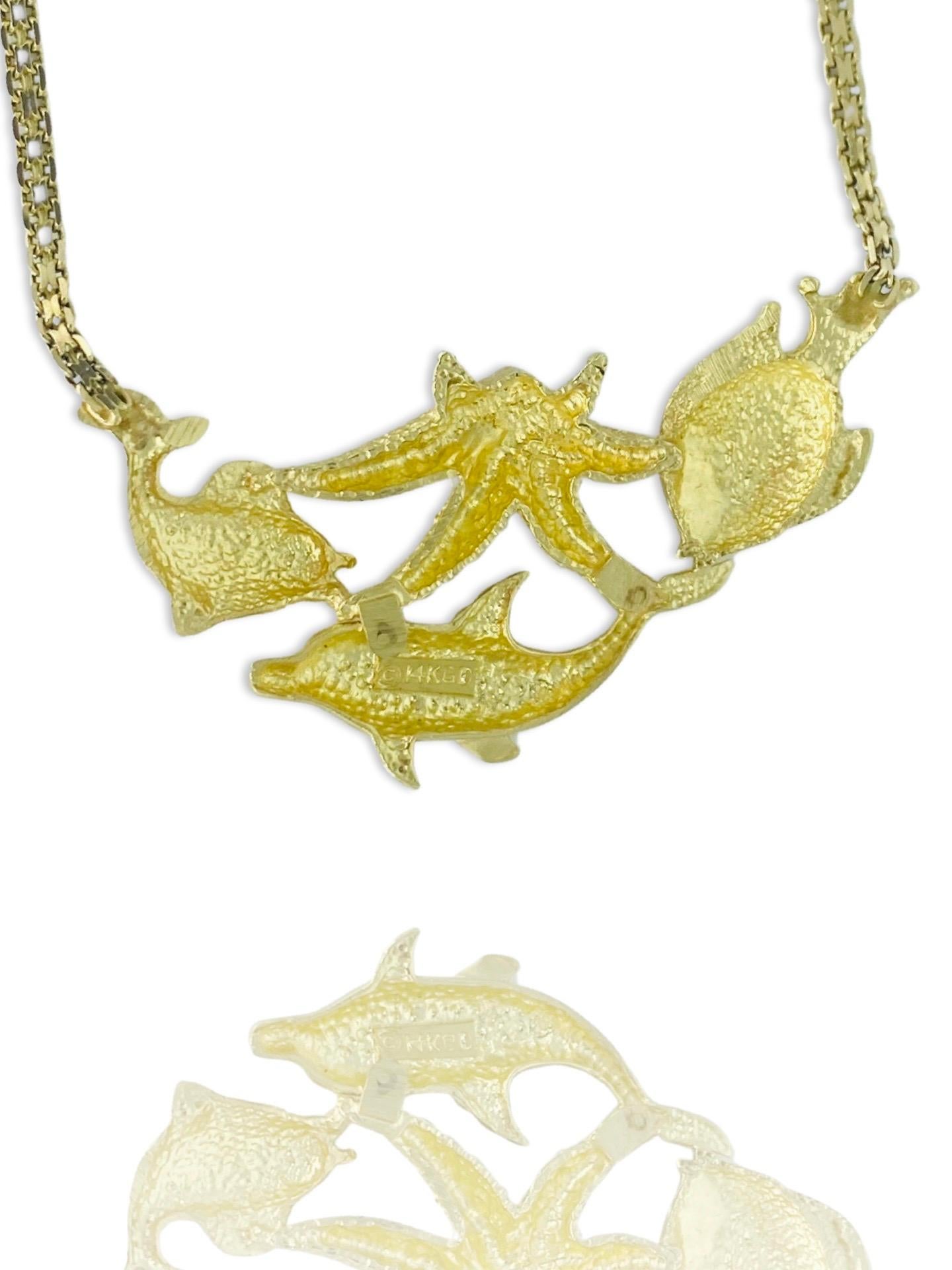 3D Sea Creatures Halskette mit Delphin-Stern- und Fisch-Anhänger 14k Gold im Angebot 3