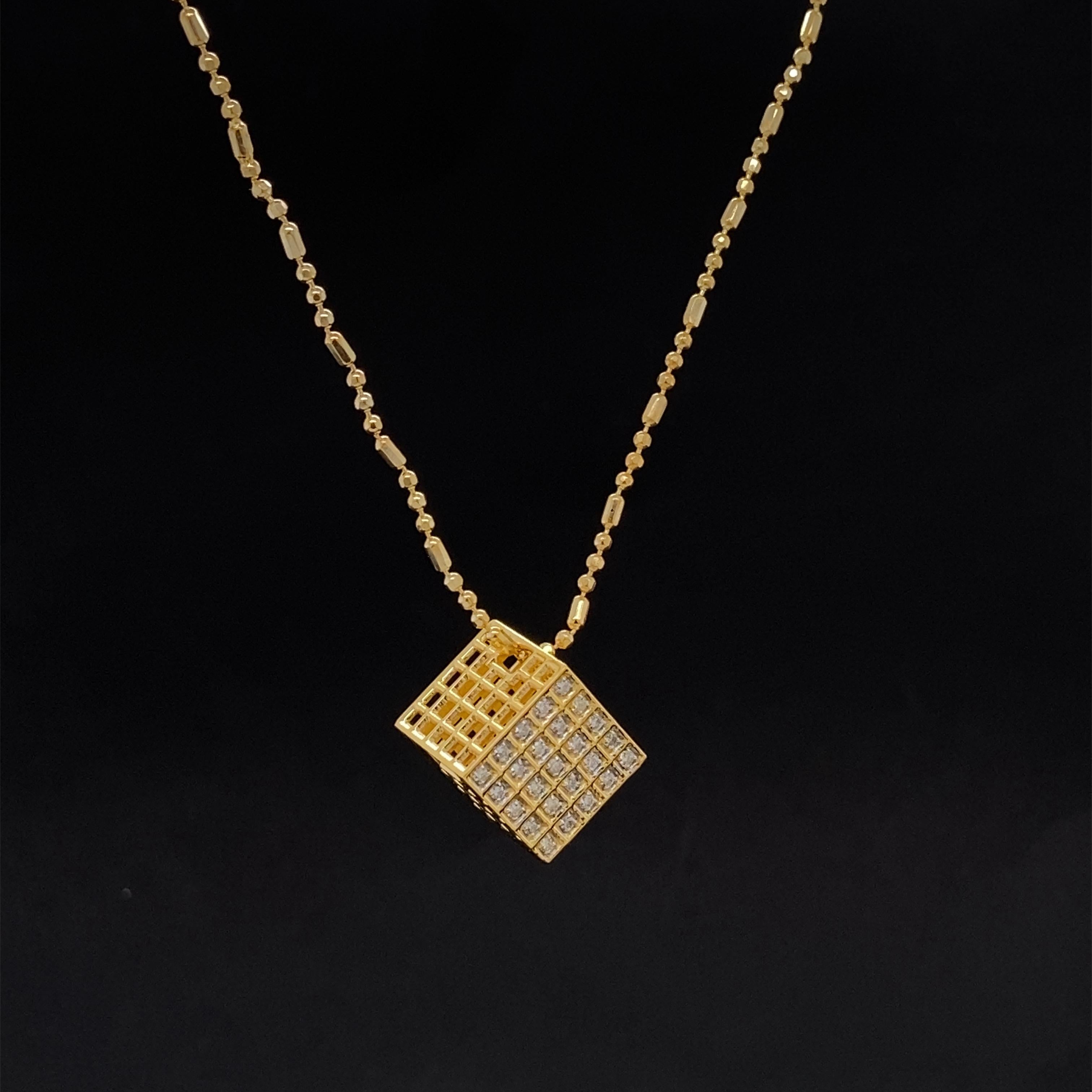 3D Solid Cube Diamond Pendant in 18k Solid Gold For Sale 3