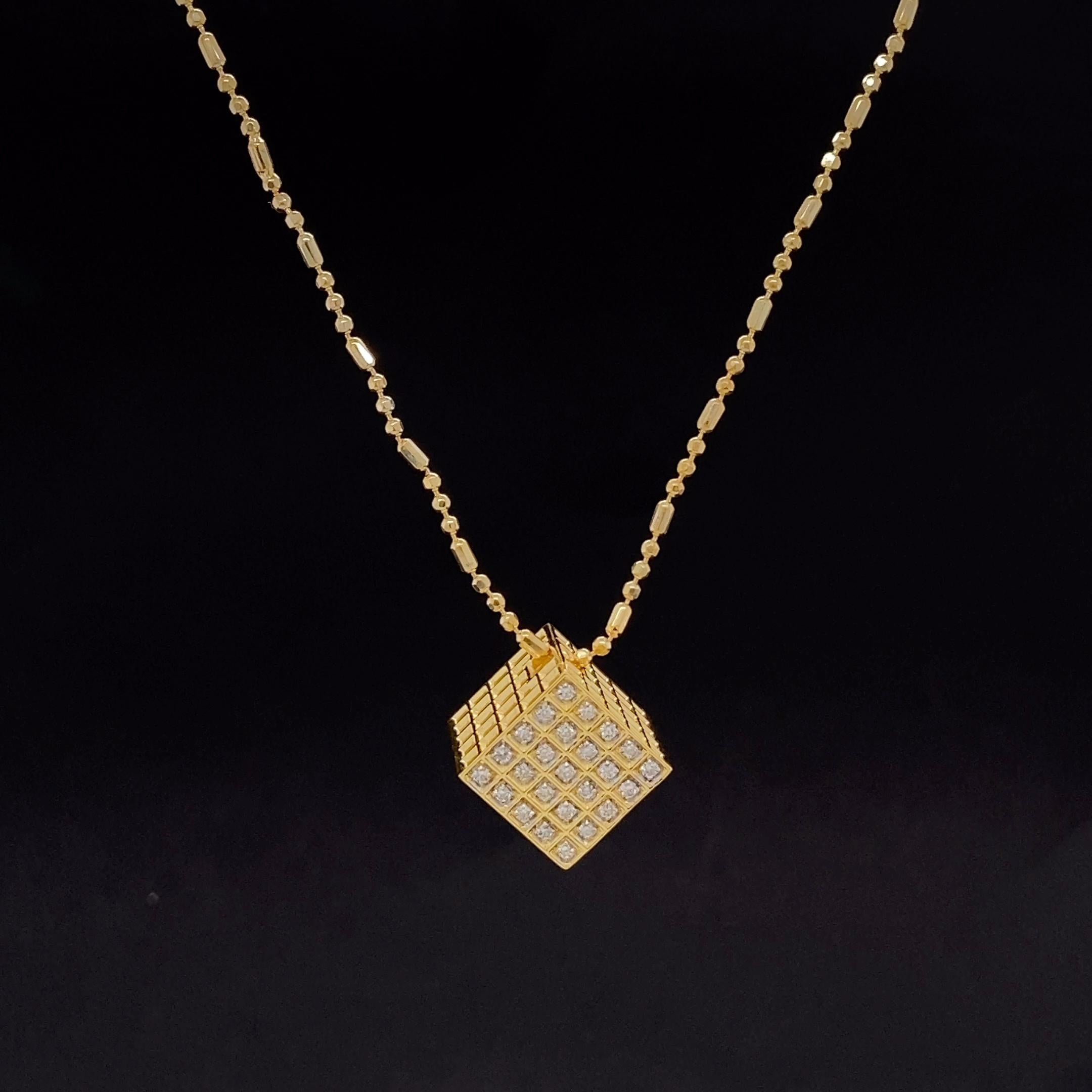 3D Solid Cube Diamond Pendant in 18k Solid Gold For Sale 4
